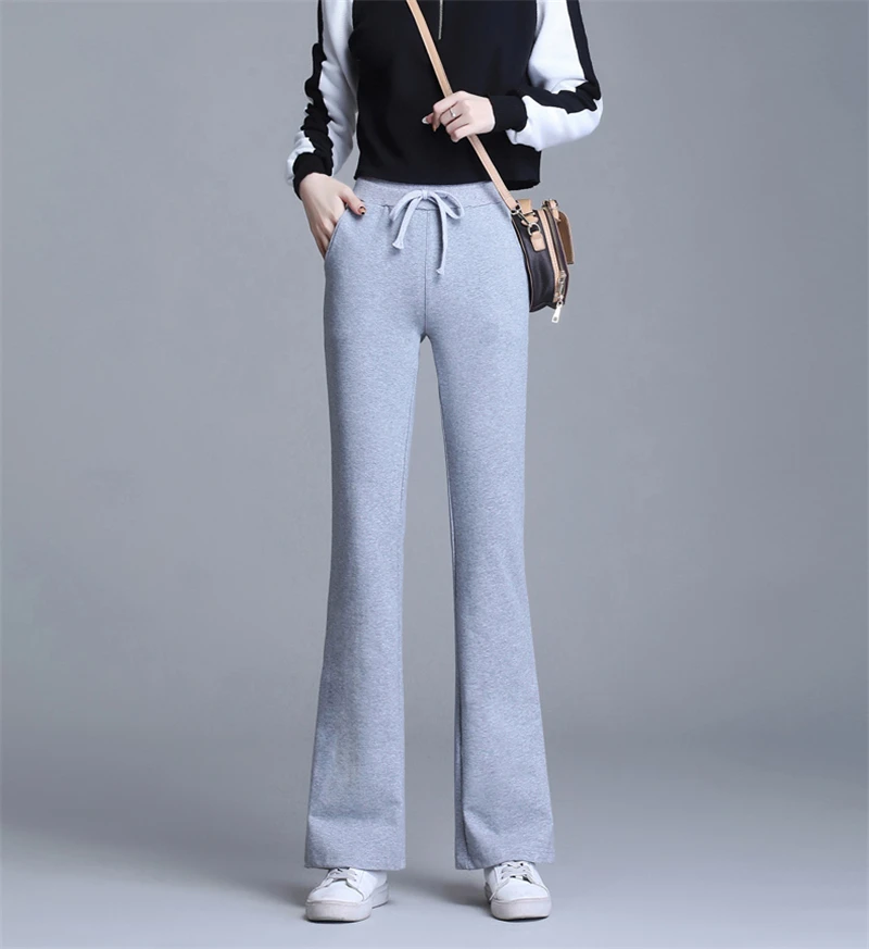 Cotton Drawstring Slim High Elastic Waist Flare Pants Korean Fashion Solid  Stretch Sweatpants Casual Plus Size Joggers Women - Pants & Capris -  AliExpress