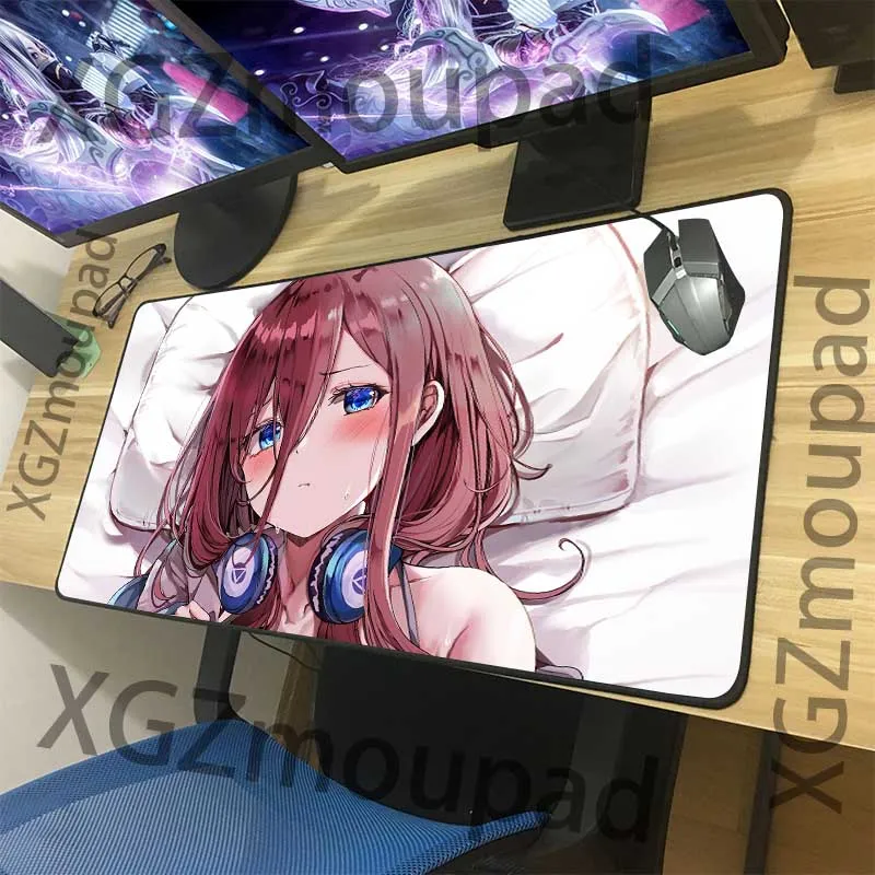 XGZ Comic Shy Girl Bare Large Gaming Mouse Pad Black Lock Edge Computer Table Mat Speed Rubber Non-