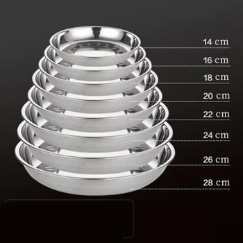 

14-28cm Diameter Stainless Steel Fruit Dessert Servies Dish Round Food Sweets Coffee Dinner Plates Tray тарелки Tableware
