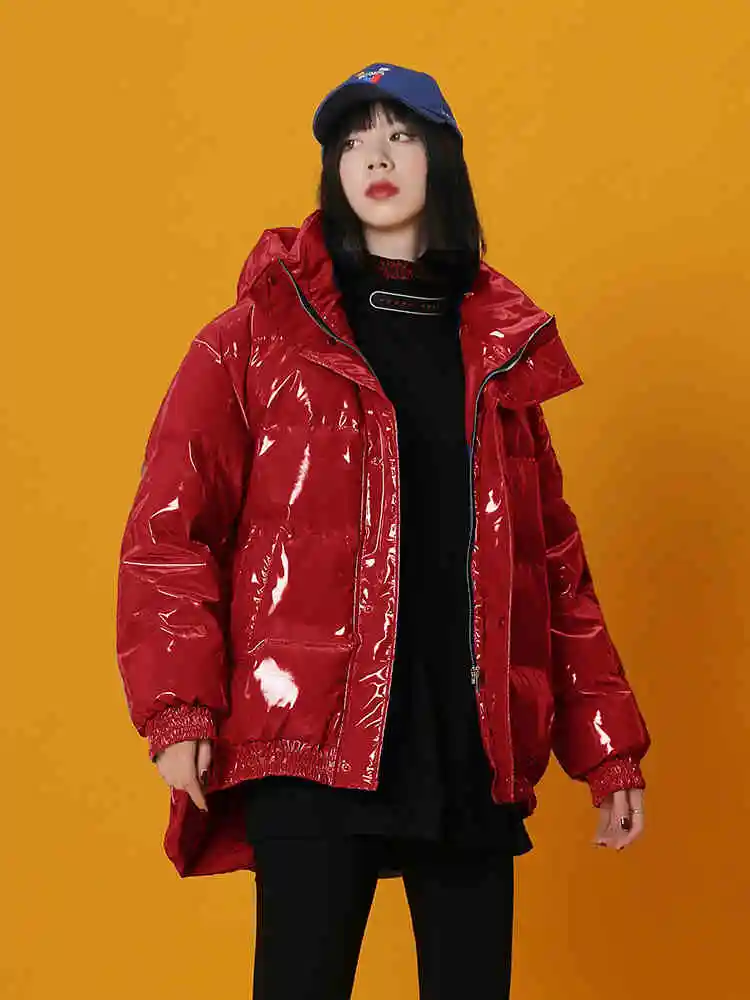 Зимняя новая Яркая блестящая Хлопковая женская Свободная куртка негабаритная теплая куртка пушистая хлопковая куртка в стиле хлеба F246