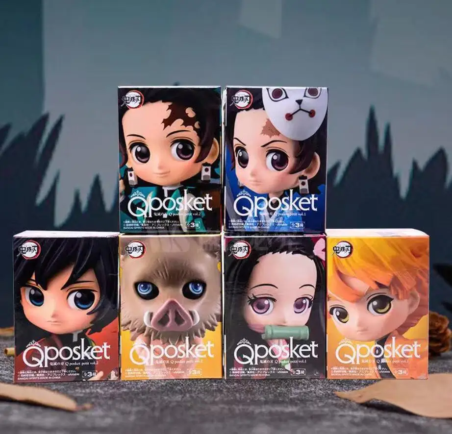 Q Pocket Anime Figures Demon Slayer Kimetsu no Yaiba Dolls Kamado Tanjirou Nezuko Agatsuma Zenitsu Hashibira Inosuke Makomo Toys
