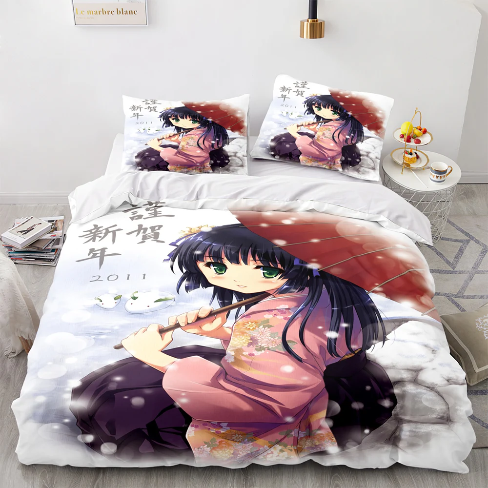 Kawaii Girl Bedding Set Single Twin Full Queen King Size Anime Girl Bed Set Aldult Kid Bedroom Duvetcover Sets 3D Print 053 