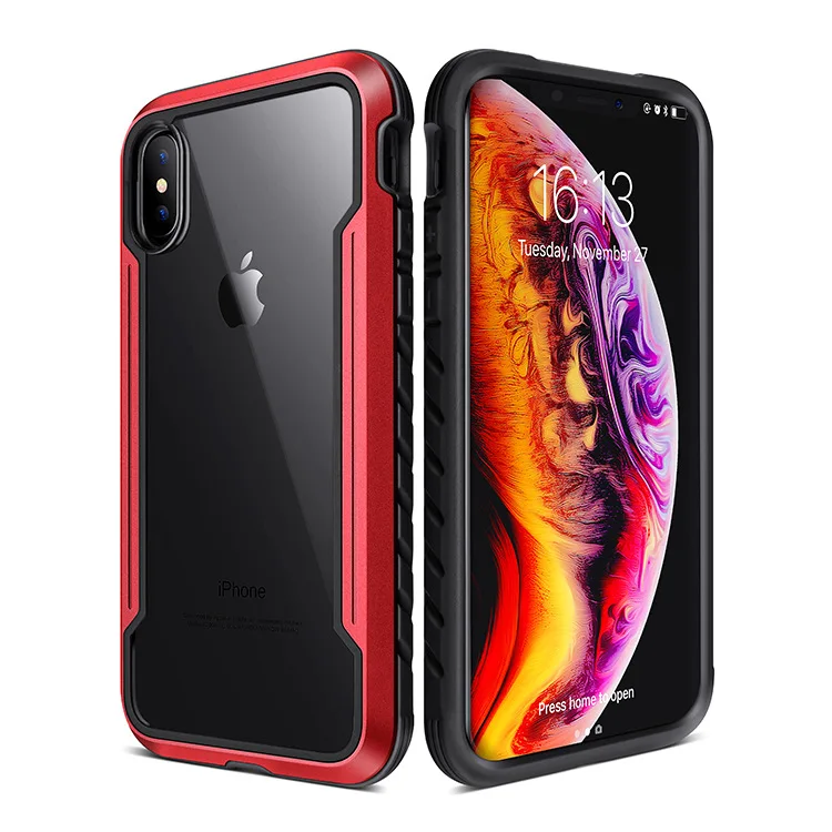 Для iPhone Xs Max XR чехол Защита щит серии военный класс падение Протестировано, анодированный алюминиевый ТПУ Поликарбонат защитный чехол - Цвет: Красный