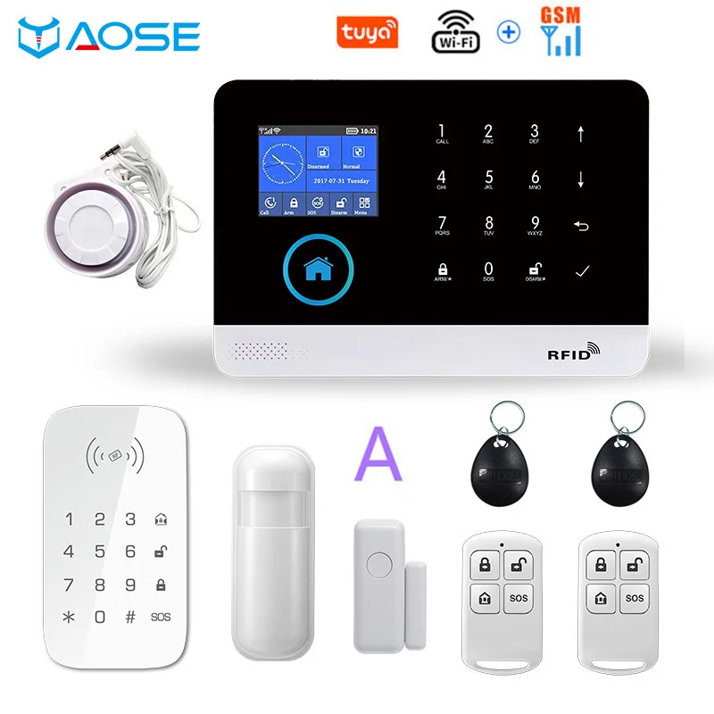 Wifi gsm sistema de alarme de segurança em casa com teclado sem fio & sensor movimento assaltante anti roubo tuya app controle remoto kit inteligente