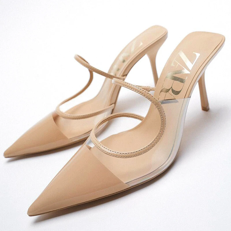 Zapatos de mujer de primavera Color Nude PVC transparente punta estrecha charol costura boca baja Stilettos sandalias|Zapatos tacón de mujer| - AliExpress