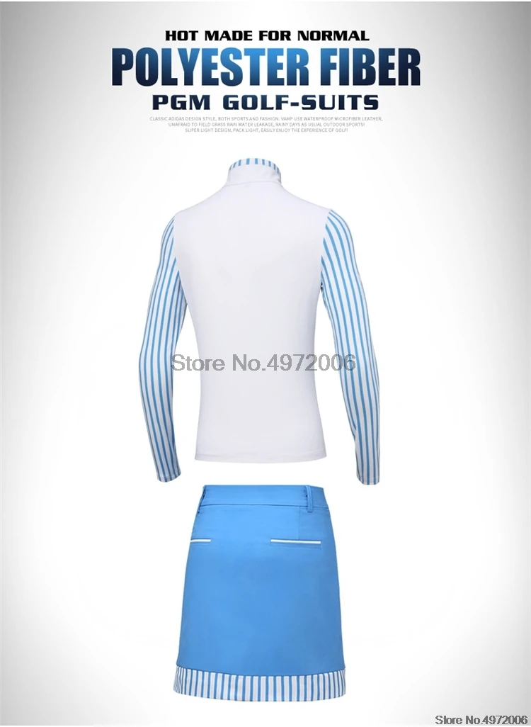 PGM, женские костюмы в полоску, ультра-тонкая одежда, топы, юбки, комплект, футболка с длинными рукавами+ юбки, гольф, Джерси, AA60492