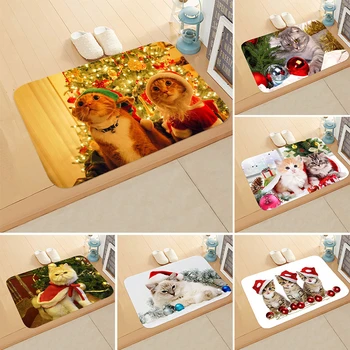 

3D Christmas Doormat Kawaii Cat Printed Carpet Anti-slip Floor Mat Outdoor Rugs Kitchen Front Door Mats Xmas Tapete Para Sala