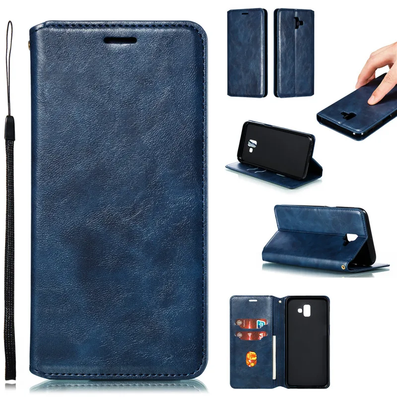 Роскошный кожаный флип-чехол для samsung Galaxy J4 J6 Plus J8 J2 Pro J7 J3 J5 прочный держатель карт на магнитах мягкий чехол из ТПУ