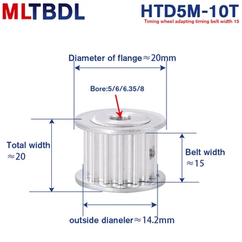 

HTD5M 10T Timing Belt Pulley 5/6/6.35/8mm Bore Gear Pulley 10Teeth 5M10T 15mm Width Transmission Pulley Aluminum for CNC Machine