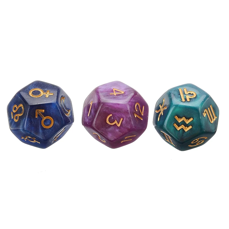 3pcs 2.5*2.5cm Pearl 12-sided Astrology Zodiac Signs Dice For Constellation Divination Toys For Astrologers Magical Tools