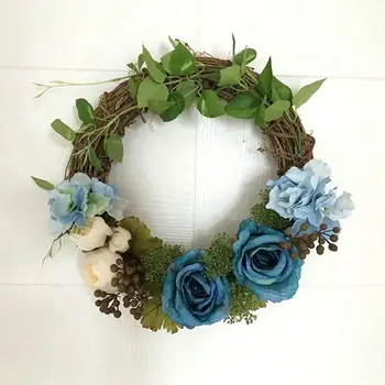 

Floral Artificial Rattan Wreath Door Hanging Wall Window Decoration Wreath Holiday Festival Wedding Decor, Pink