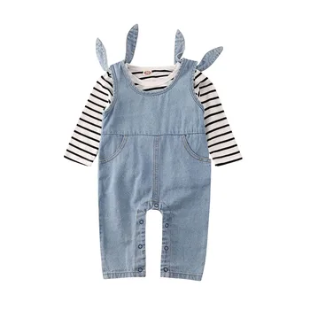 

Newborn Toddler Baby Boy Girl Clothes Cotton Tops Denim Bib Pants Outfits Set