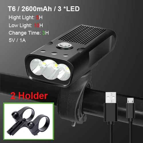 3 T6 2600 2 Holder NEWBOLER 5200 мАч велосипедные фары 2 держатель крепление MTB USB Перезаряжаемый как power Bank велосипед передний свет T6 светодиодный аксессуары для фонарей - Цвет: 3 T6 2600 2 Holder