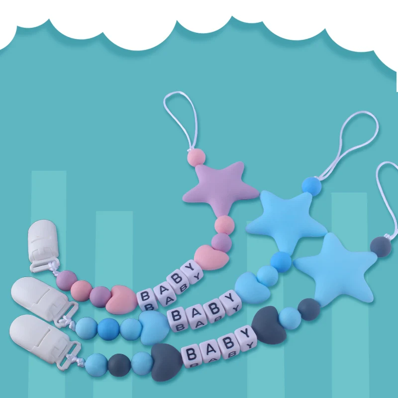XCQGH Customzied Детское Имя BPA бесплатные Силиконовые бусы для прорезывания зубов соски зажимы цепи