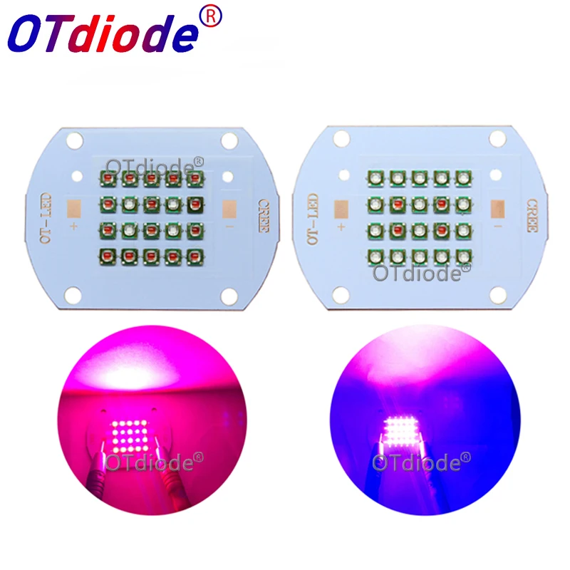 Customized 50W 60W Cree XP-E Plant Grow Multi-Chip LED Lamp Light XPE 620NM+ XPE Royal Blue 450NM Diode Mixed On Copper PCB
