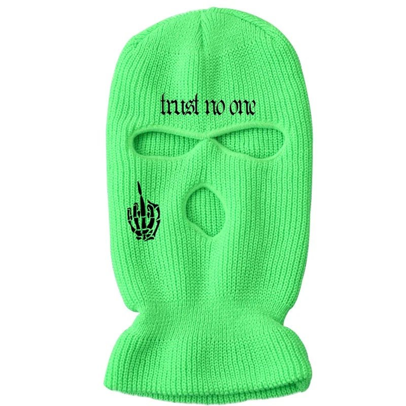 Trust No One Letter Embroidery 3 Holes Balaclava Beanie Hat Autumn Winter Keep Warm Unisex Full Face Mask Men Ski Cap mens skully beanie