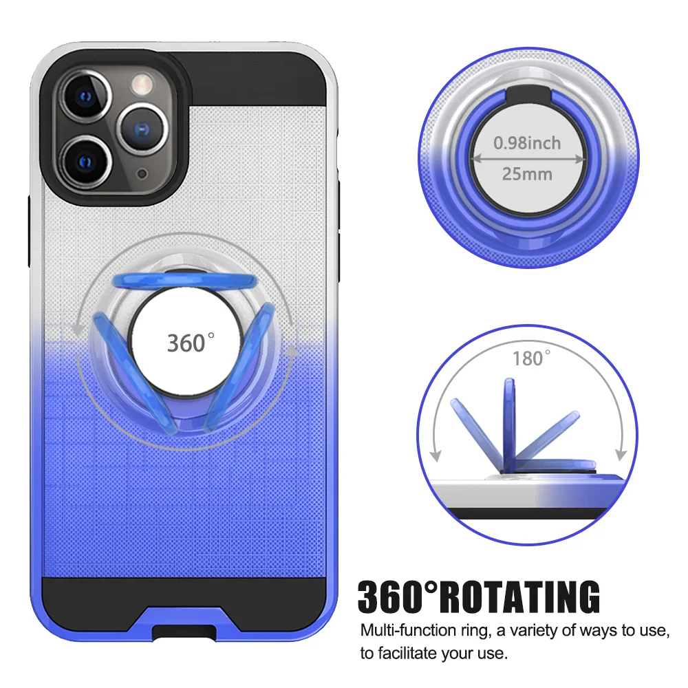 10 шт./лот, градиентные цвета, TPU+ PC, 2 в 1, чехол для телефона, для iPhone 6, 6s, 7, 8 Plus, X, XS, Max, XR, 11 Pro, Max, с вращающимся кольцом 360