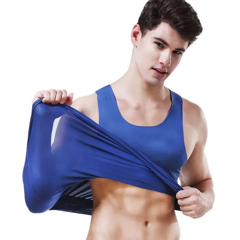 Ice Silk, мужские Удобные фитнес-майки, высокое качество, эластичные, базовые, с круглым вырезом, без рукавов, мужские майки размера плюс, L, XL, XXL, XXXXL