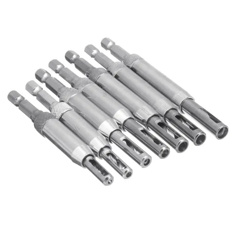 7pcs HSS Self-центрирующая дрель биты шарнир Комплектующие дверей Шестигранная ручка набор сверл направляющее отверстие направляющие производители мебели