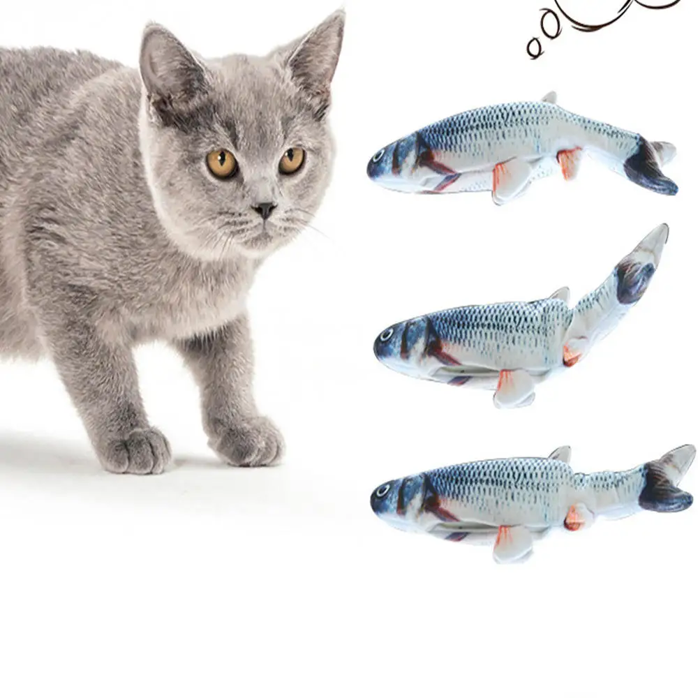 Electric Cat Toys Plush 3D Interactive Electronic USB Bite Resistant Chew Molar Simulation Dancing Fish Toy Kitten Grinding Claw