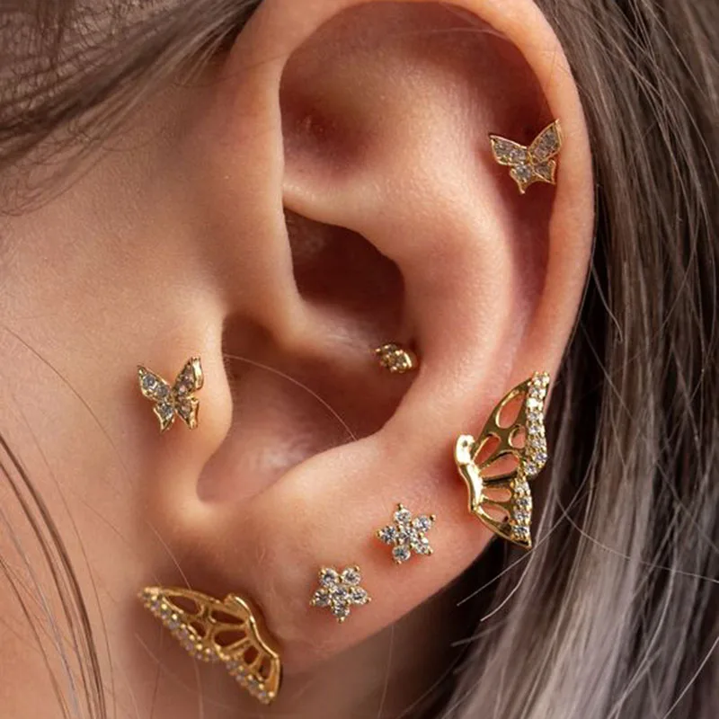 Original Half Of Butterfly Studs Earrings For Women 2021 Vintage Gold Tone Metal Charming Earrings Jewelry Boucles d’oreilles