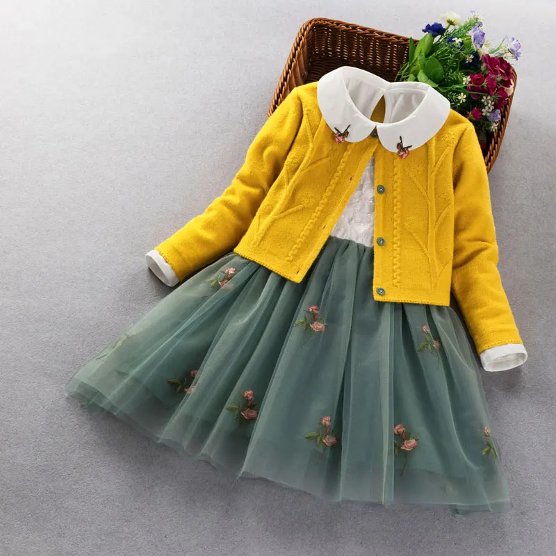 Элегантный комплект одежды для девочек на весну-осень, Детское пальто принцессы+ платье, костюм из 2 предметов для девочек, праздничная детская одежда для 3, 5, 8, 9 лет - Цвет: As photo