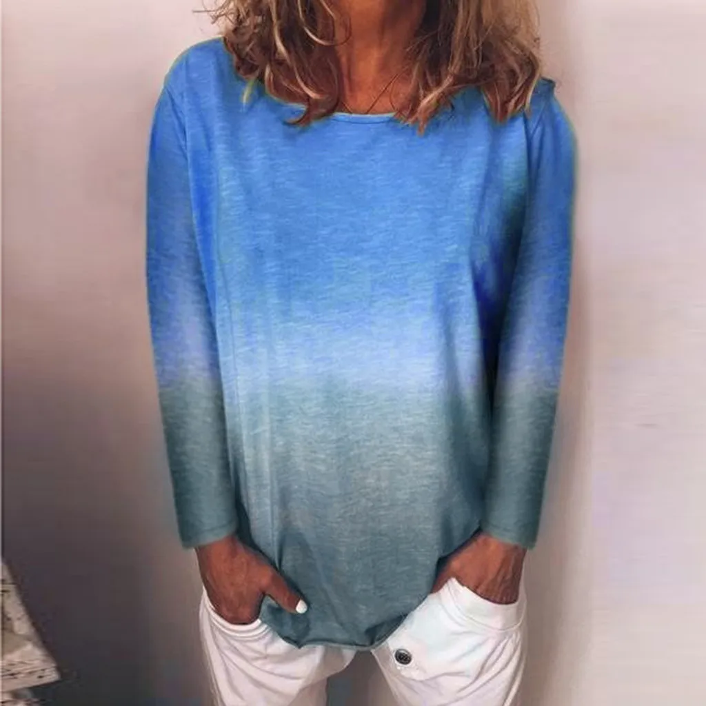 Женская Повседневная Туника с длинным рукавом и градиентом цвета модные женские