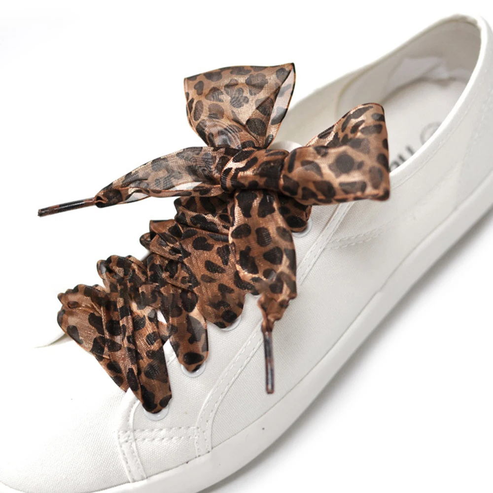 Leopard Print Lace Shoelace Accessories - Elegant Shoe Decorations, One Pair