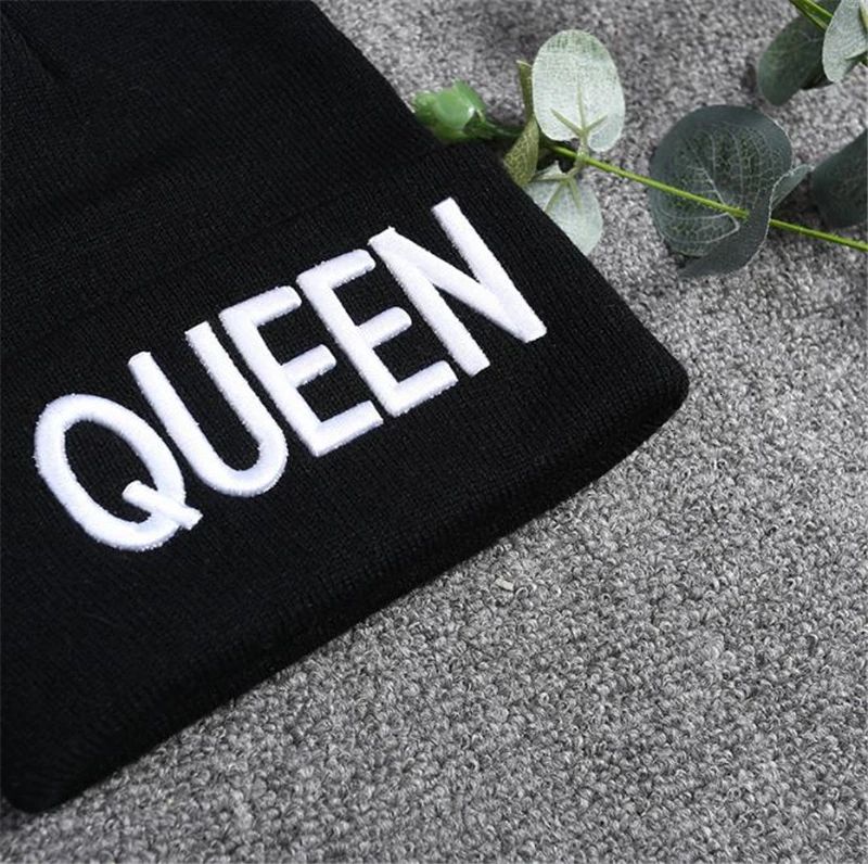 Шапки бини шапки KING QUEEN с нашивкой в виде надписи "теплая вязаная шляпа Кепки