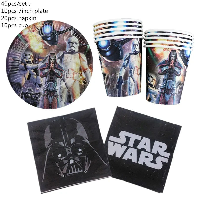 Star Wars Theme Birthday Tableware Set Tablecloth Napkins Birthday Party Table Cover Flags Plates Cups Decora Boys Kids Favors 