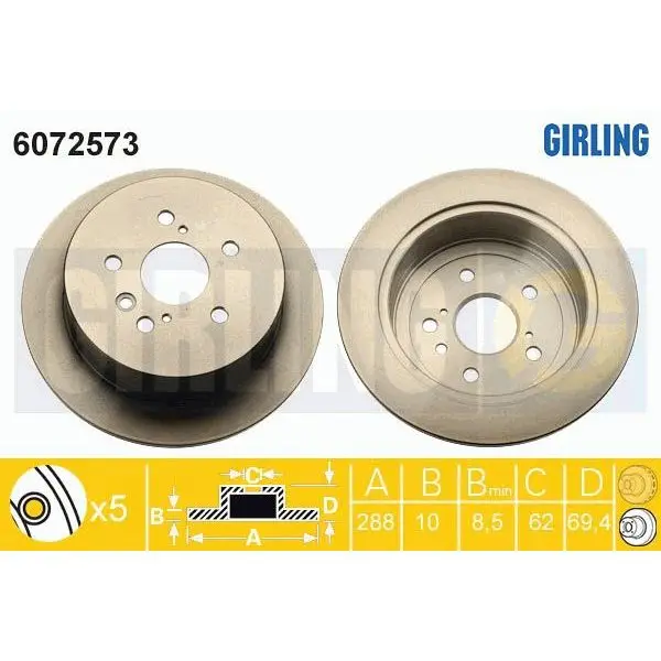 Диск тормозной LEXUS RX300/RX330/RX350/RX400H задний GIRLING 607
