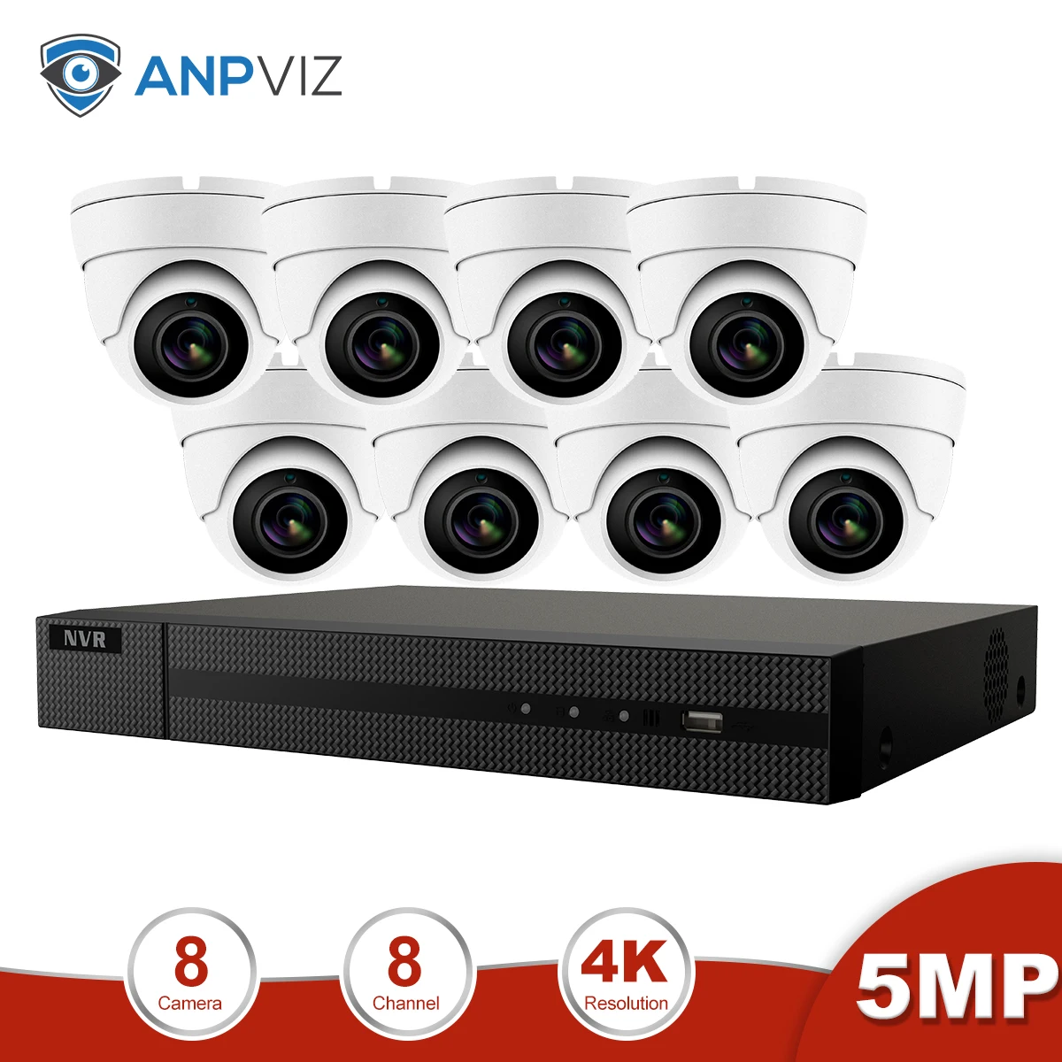 8 White Cams Kit Anpviz 8CH 4K NVR 5MP белый/серый POE Комплект ip-камеры ONVIF домашние/наружные системы безопасности комплекты CCTV видеонаблюдения Комплекты NVR - Цвет: 8 White Cams Kit