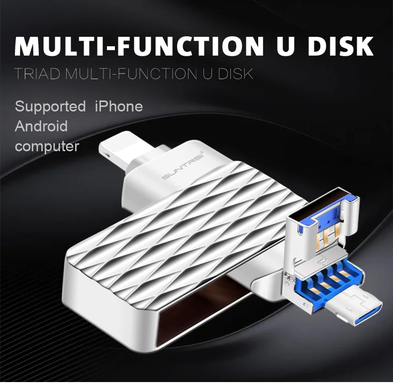 Suntrsi 32 Гб 2,0 USB флэш-накопитель OTG 3 в 1 64 ГБ для смартфона 7/8/x/xr/Android/ipad Флешка высокая скорость