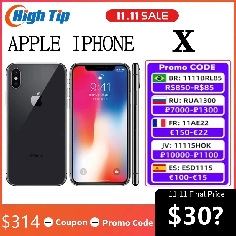 Оригинальный разблокированный Apple iPhone X распознавание лица 64 Гб/256 Гб ПЗУ iOS A11