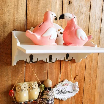 

1PC Creative Wall Storage Rack Simple Balcony Storage Stand Hanging Storage Finishing Rack with Coat Hat Hook Wall Angel Wooden