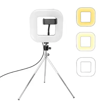 

18cm Dimmable LED Square Light with Tripod Phone Fill Light Portable Clip-on for Selfie Live Broadcast Girl Makes Up