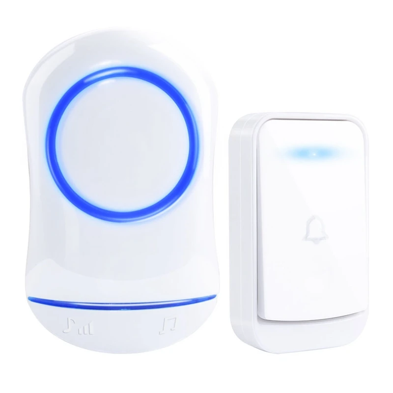 

Waterproof Wireless Doorbell Eu Plug Home Smart Cordless Door Bell Ring Chime 200M Range 1 Button 1 Receiver Led Light