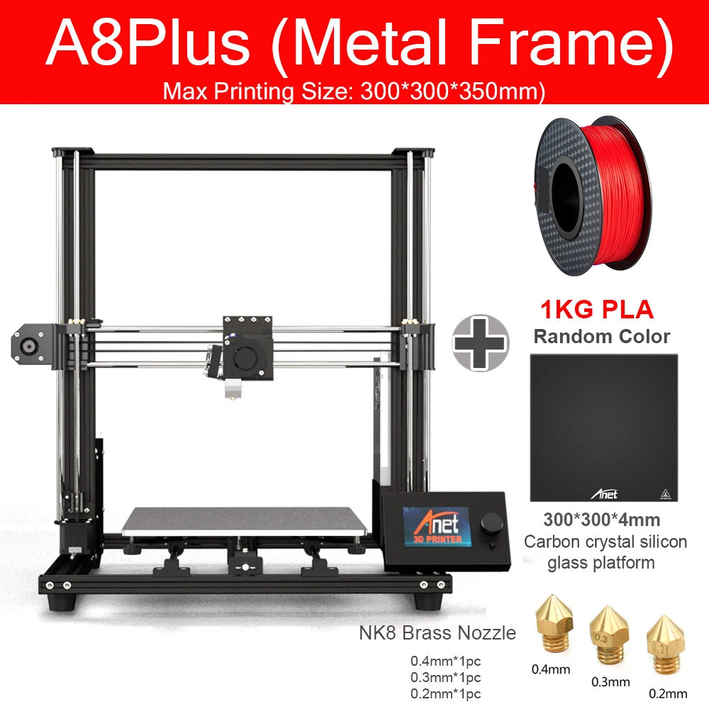 New Large Print Size Dual Z Axis Anet A8 Plus 3D Printer 3D DIY Kit Reprap i3 Max 300*300*350mm 3d printers for sale 3D Printers