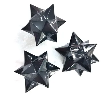 

Natural Black Obsidian Merkaba Crystal Twelve Stars Stone Geometry Reiki Healing Carved Decoration