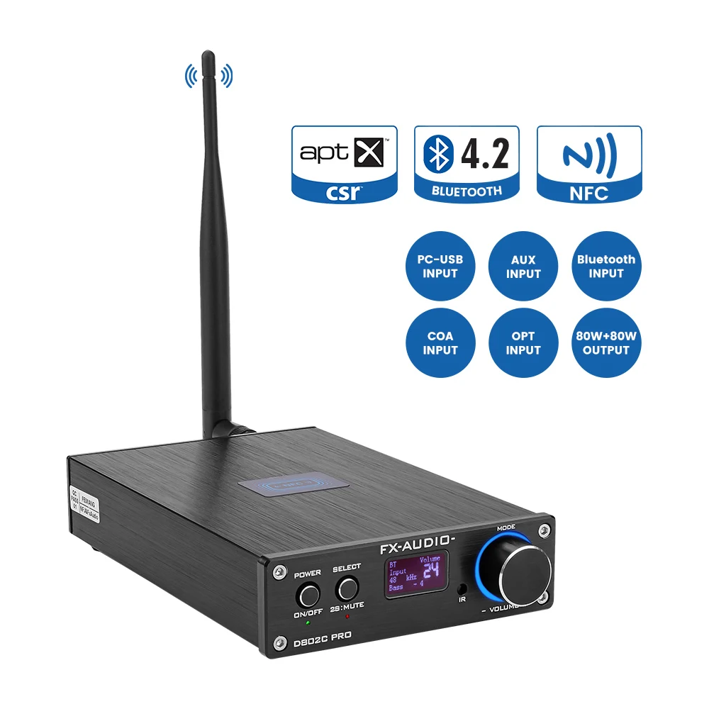 Усилитель FX Audio D802C PRO беспроводной Bluetooth 4 2 80 Вт * Поддержка APTX NFC