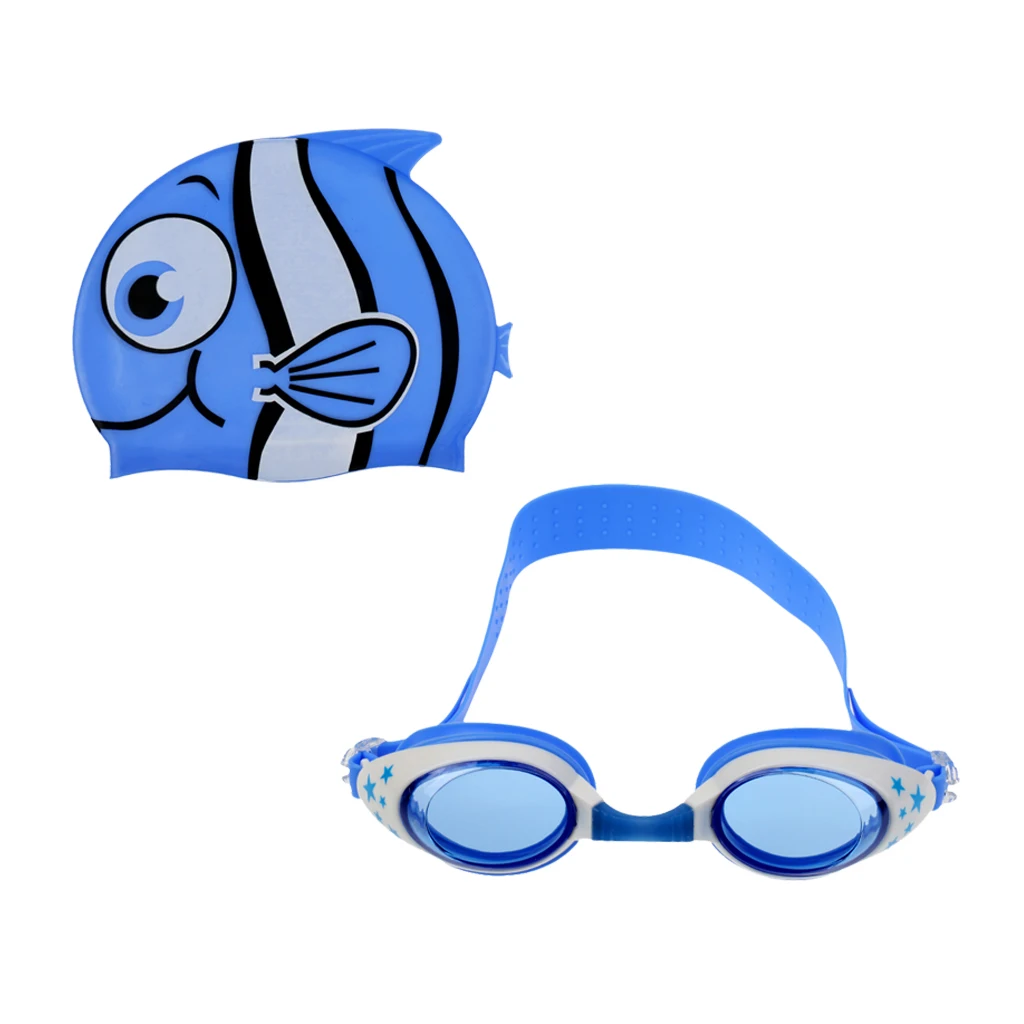 

Kids Boys Girls Junior Silicone Swimming Cap + Anti-fog Swimming Goggles Swim Eyewear for Water Sports