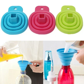 

2020 Mini Portable Small Leaking Mouth Foldable Candy Color Silicone Funnel Heat Resistant Collapsible Funnel Dishwasher Safe