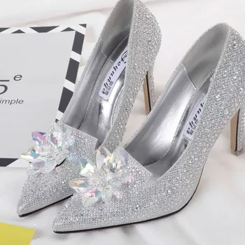 

Women Rhinestone Sharp Fine With Wedding Shoes Flower High With Single Shoe Woman