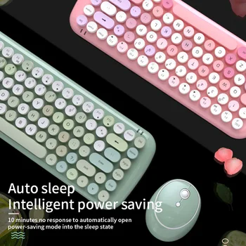 

Wireless Bluetooth Keyboard Mouse Kit Cute Steampunk 2.4G Wireless Mouse 1600DPI Position Retro Colorful 84 Round Keys Keyboard