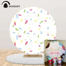 

Allenjoy Rainbow Star Dots Photozone Banner Baby Birthday Party Background Welcome Party Circle Round backdrop Cover Decoration