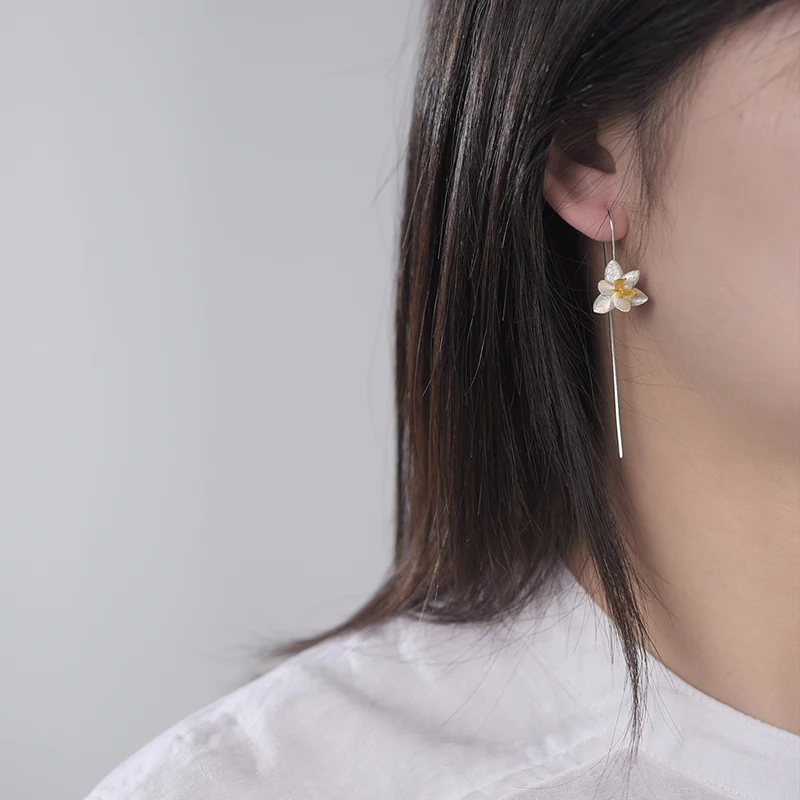 925 Sterling Silver Natural Original Handmade Fine Jewelry Cute Blooming Flower Fashion Drop Earrings for Women Lotus Fun silver earrings womens earrings silver dangle earrings