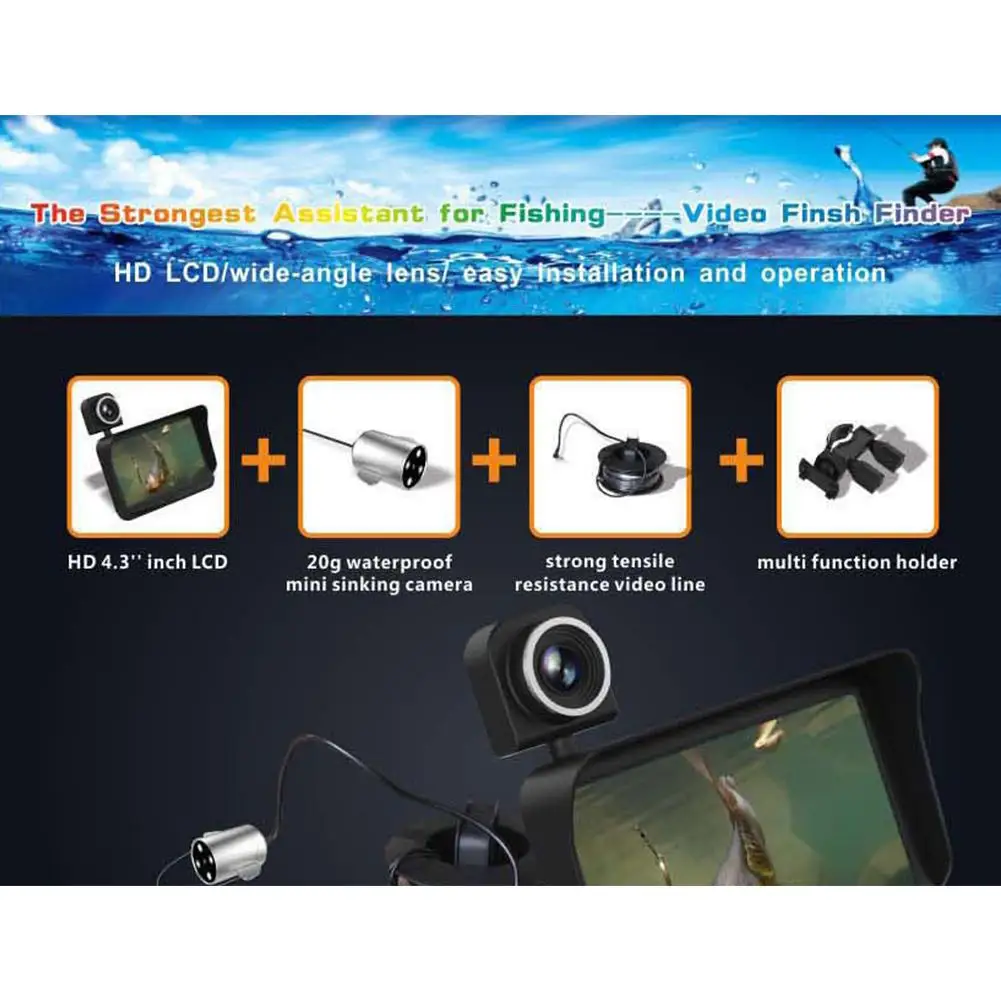 X3 Professional Underwater Fishing Camera 4.3 inch LCD 2.0MP Lens Night Vision Fish Finder System with 30 M Cable 6 Infrared LED