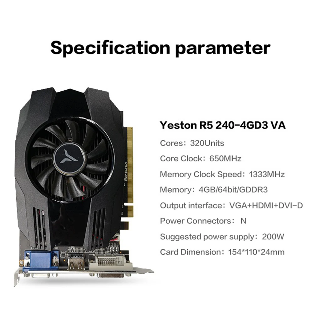 Видеокарта Yeston Radeon R5 240 GPU 4 Гб GDDR3 64 бит для игрового настольного ПК видеокарты с