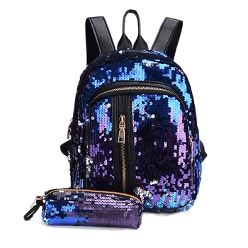 

2pcs/Set Women Mini Backpack Teenage Girls Fashion Bling Pencil Bag Rucksack Sequins Zipper Travel Backpack For Female
