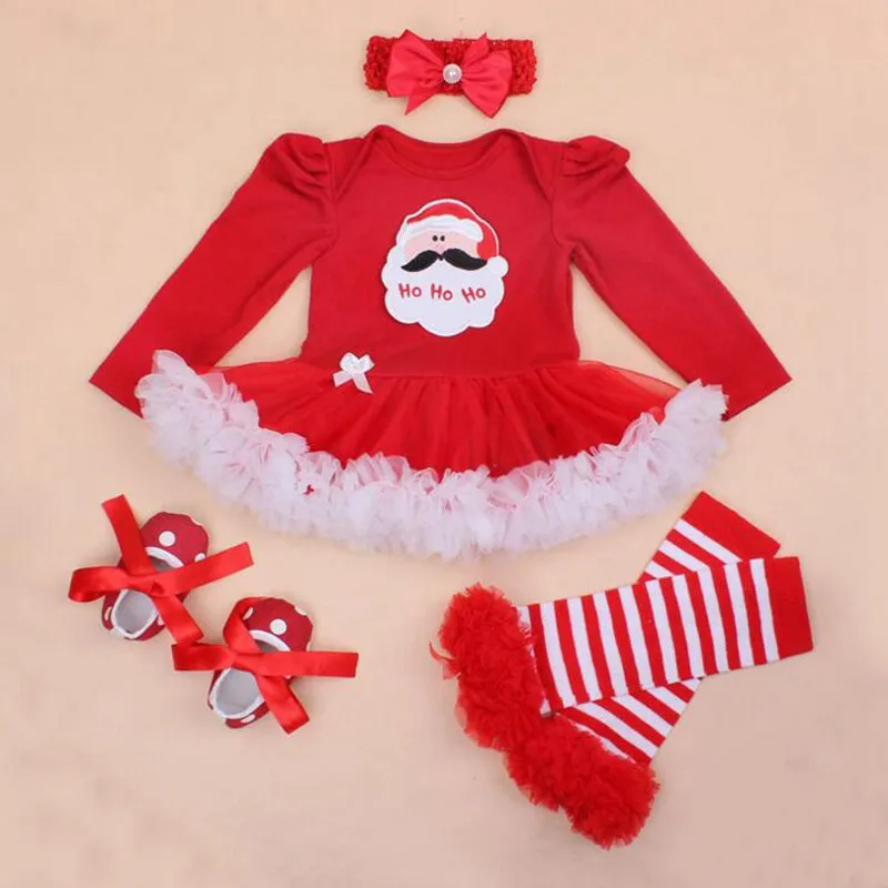 My First Christmas/красное платье комбинезон для детей повязка на голову обувь для малышей гетры 4 шт. комплекты одежды для девочек Рождественские наряды для малышей новогодний костюм для девочки новорожденный